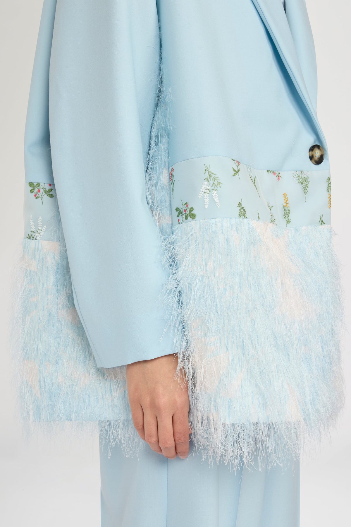 Single-Breasted Light Blue Duchesse Blazer with Inserts