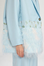 Single-Breasted Light Blue Duchesse Blazer with Inserts
