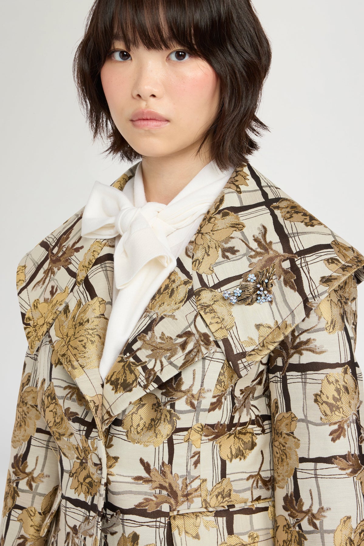 Floral Brocade Jacket with Maxi Lapel