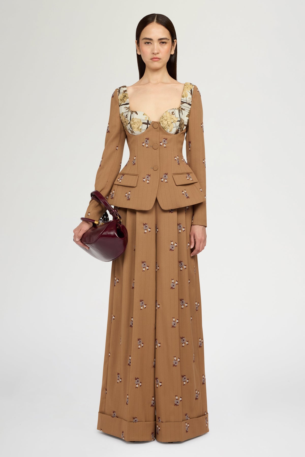 Camel Pinstripe Corset Jacket
