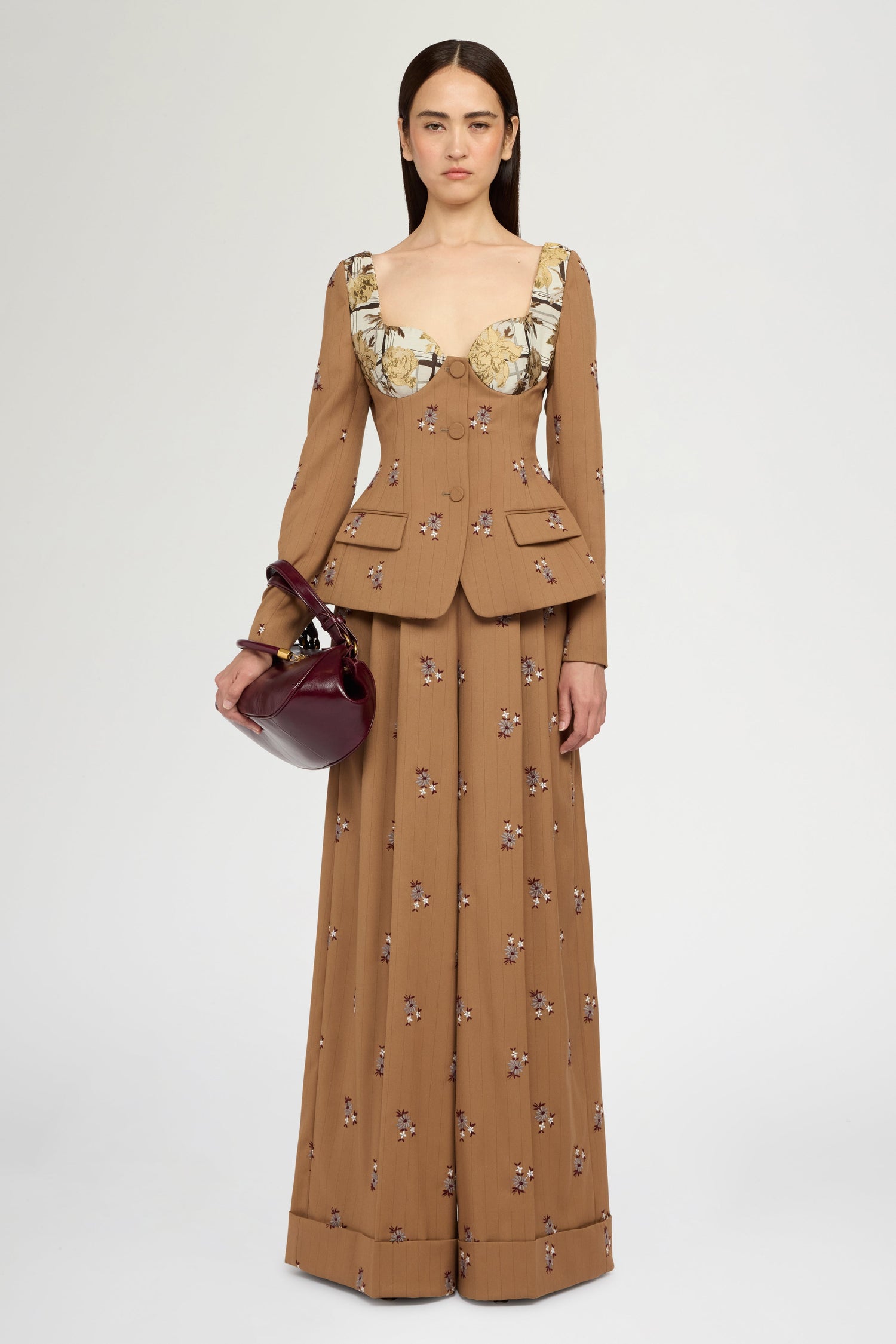 Camel Pinstripe Corset Jacket