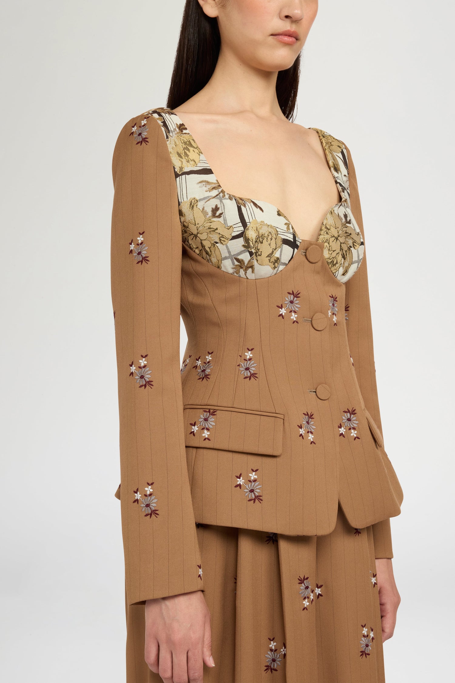 Camel Pinstripe Corset Jacket
