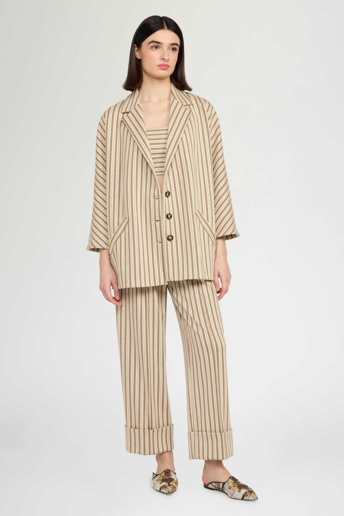 Single-Breasted Jersey Jacket with Stripes