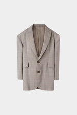 Ivory Grey Checked Oversize Blazer