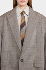 Ivory Grey Checked Oversize Blazer