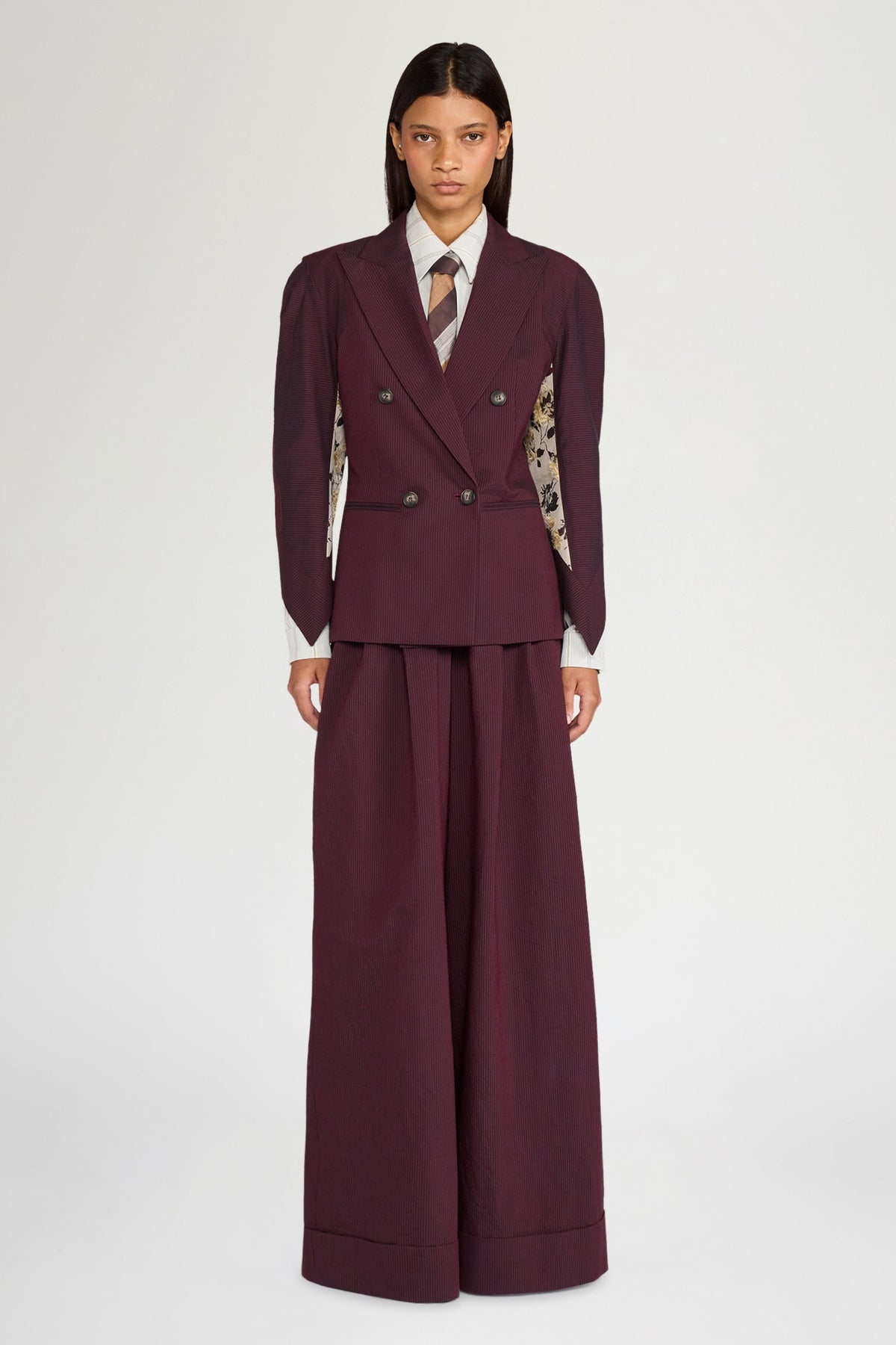 Burgundy Pinstripe Sculptural Jacket