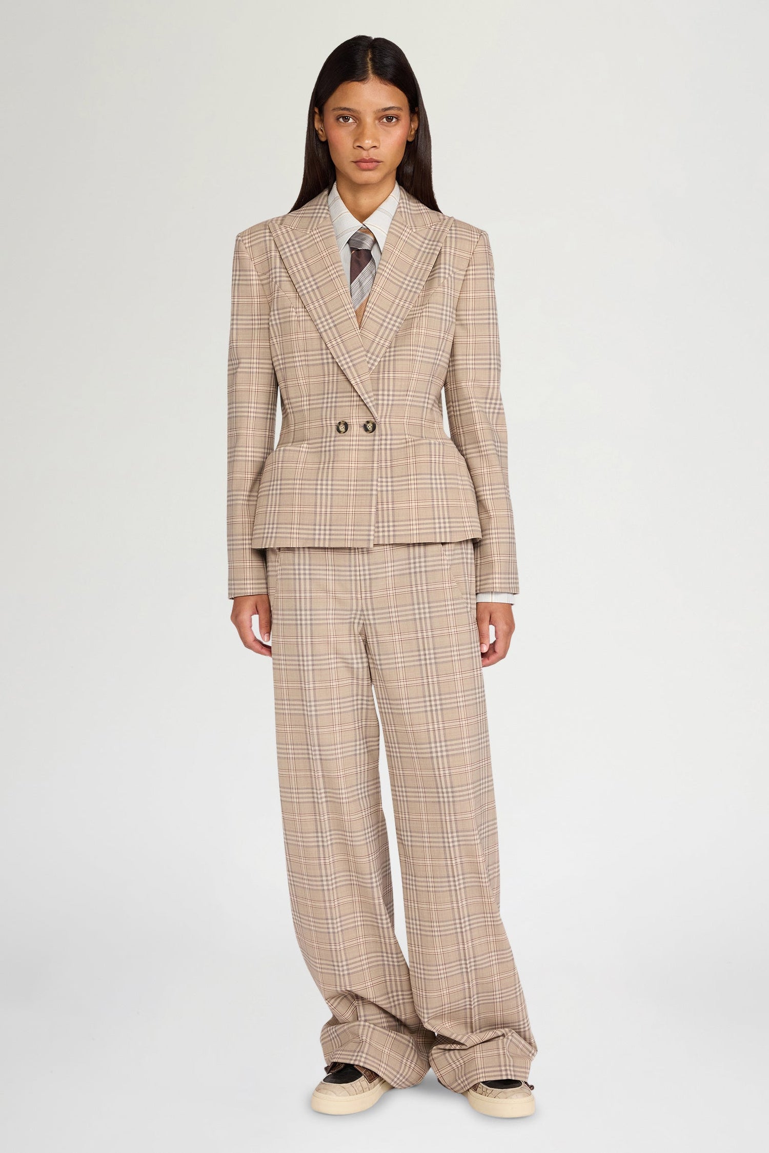 Beige Tartan Tailored Jacket