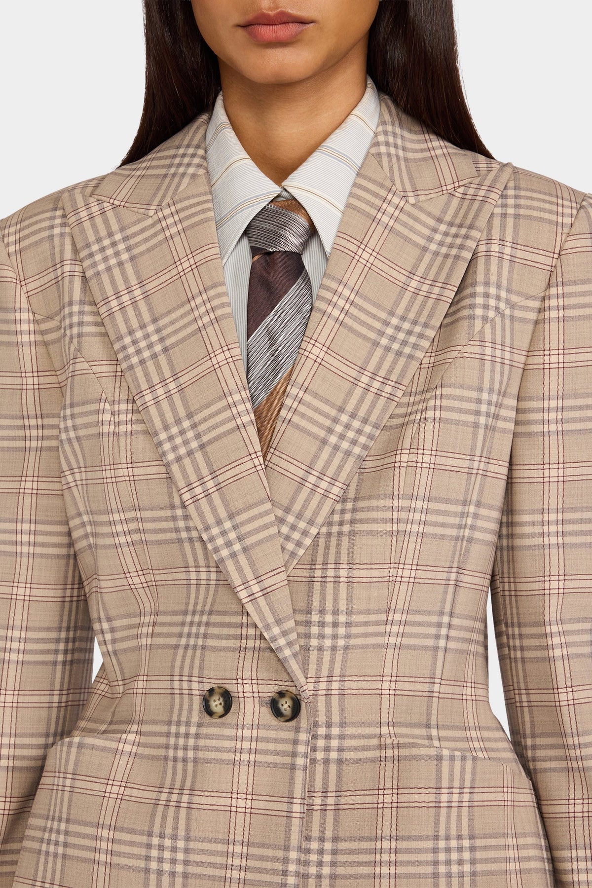 Beige Tartan Tailored Jacket