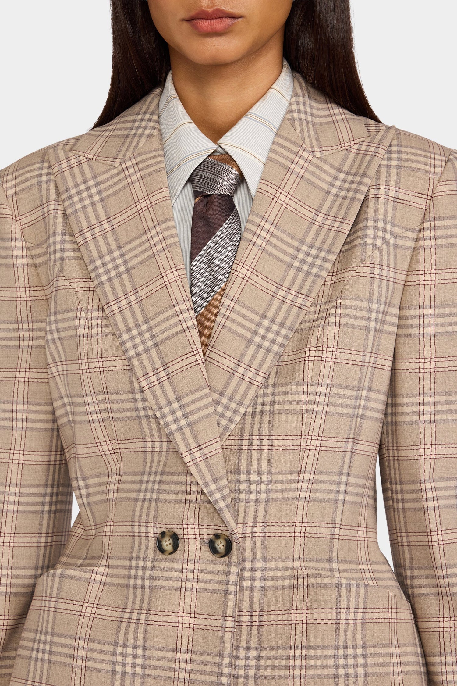 Beige Tartan Tailored Jacket