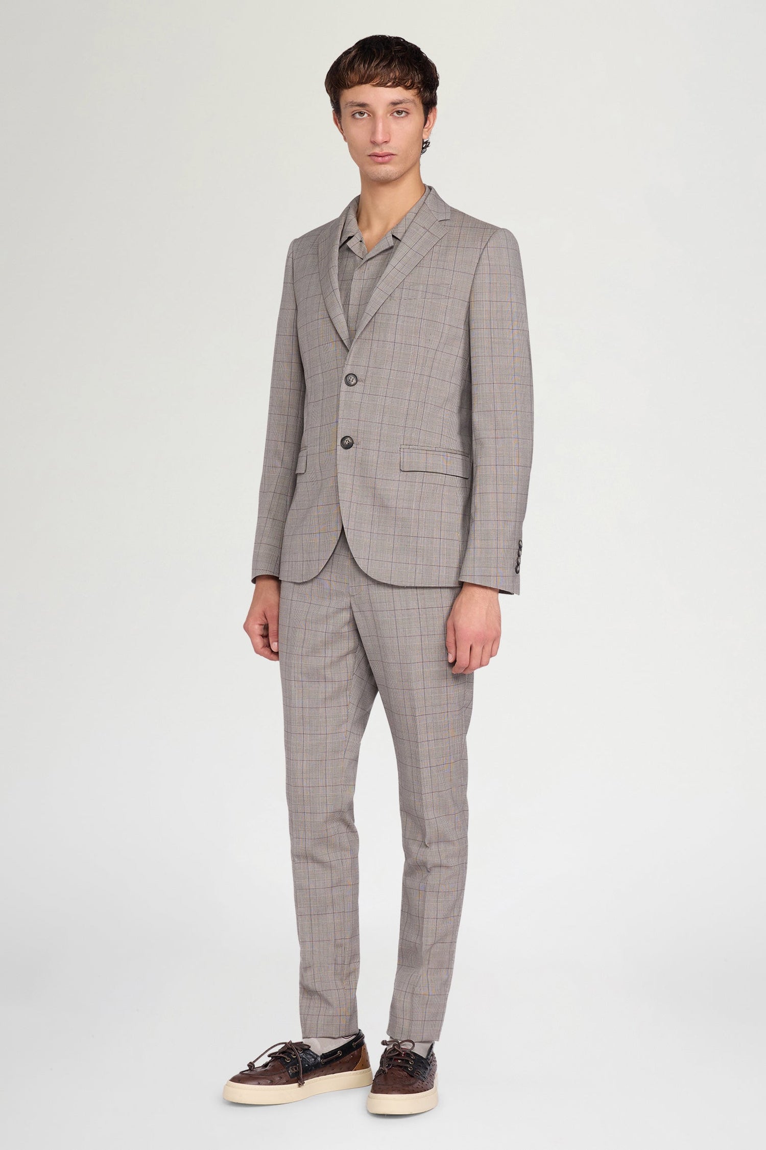 Grey Checked Single-Breasted Blazer