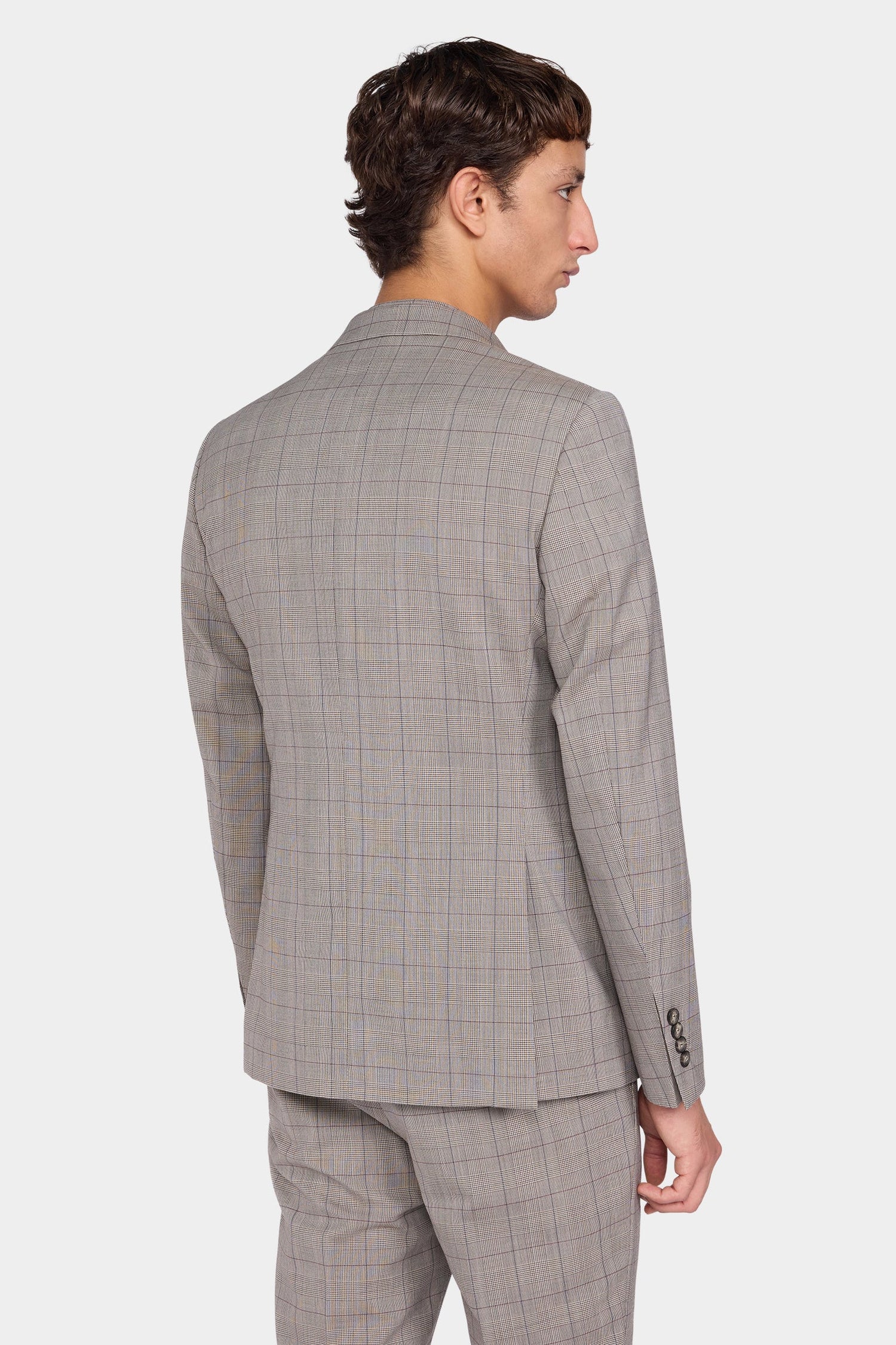 Grey Checked Single-Breasted Blazer