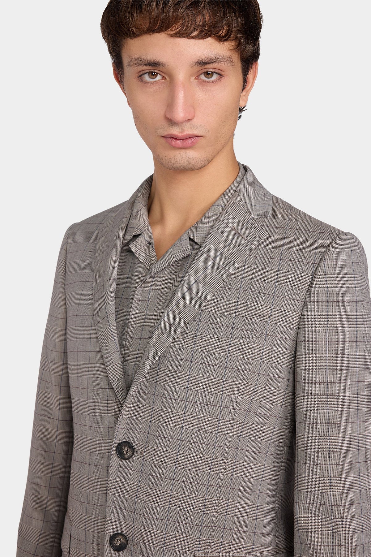Grey Checked Single-Breasted Blazer