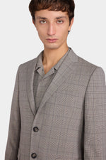Grey Checked Single-Breasted Blazer