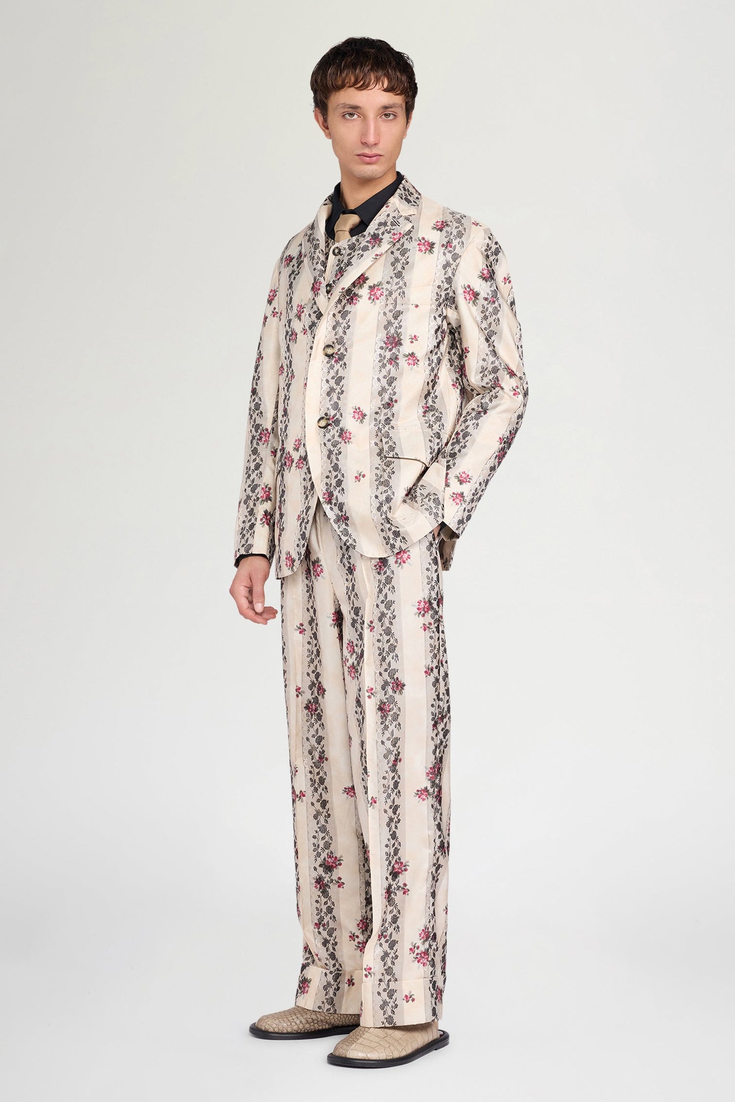 Floral Stripe Single-Breasted Jacket