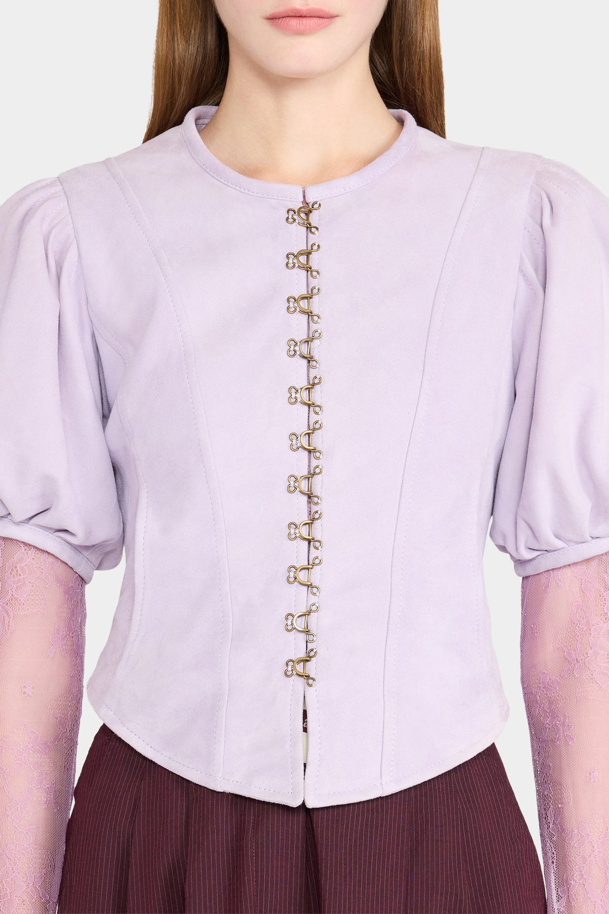 Lilac Leather Puff-Sleeve Jacket