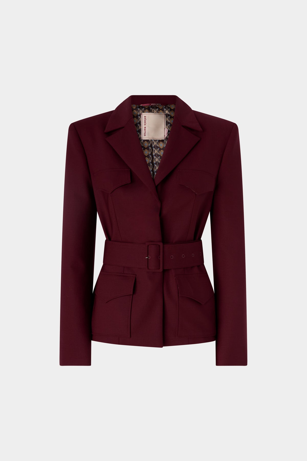 Burgundy Belted Wool Blazer