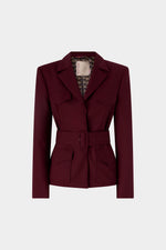 Burgundy Belted Wool Blazer