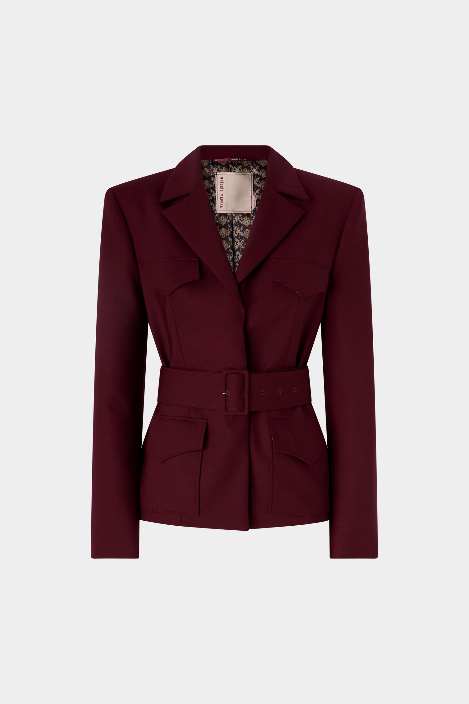 Burgundy Belted Wool Blazer