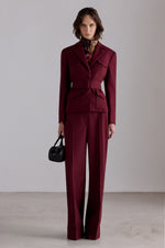 Burgundy Belted Wool Blazer