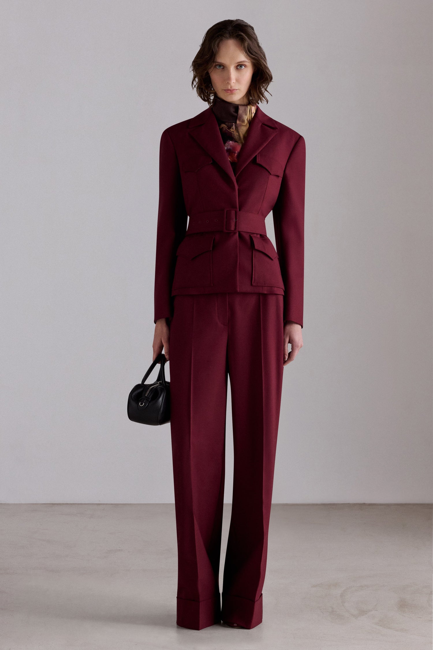 Burgundy Belted Wool Blazer