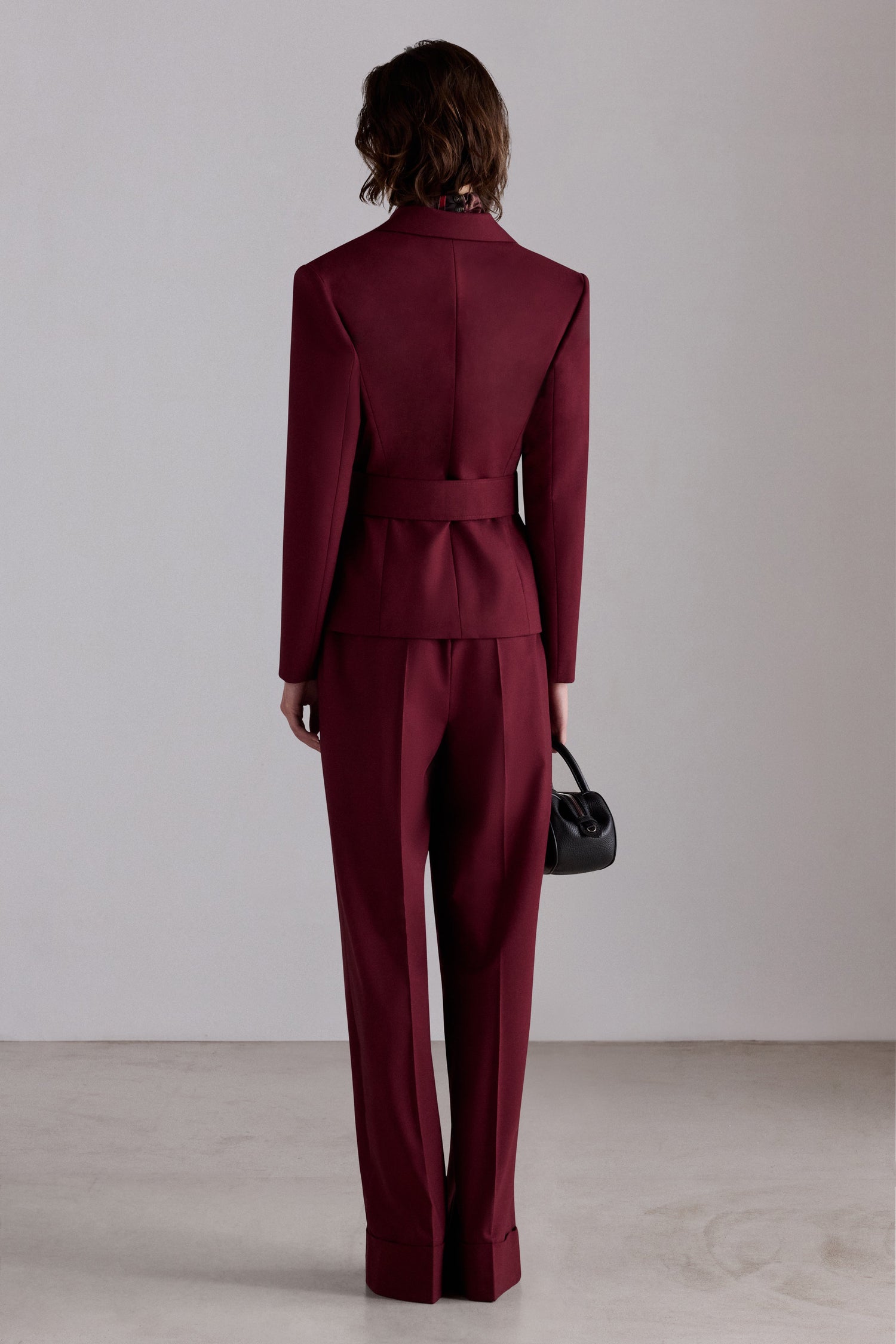 Burgundy Belted Wool Blazer