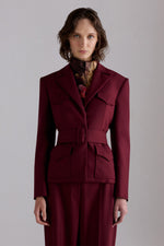 Burgundy Belted Wool Blazer