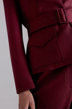 Burgundy Belted Wool Blazer