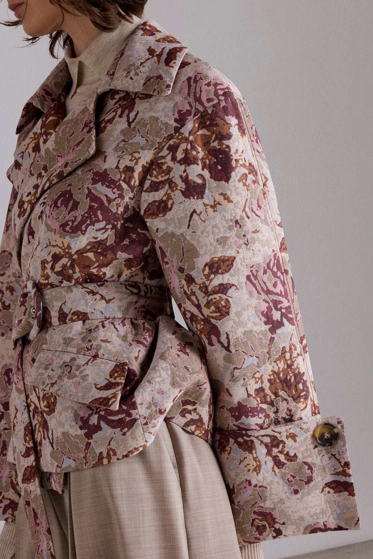 Rose Jacquard Cropped Trench
