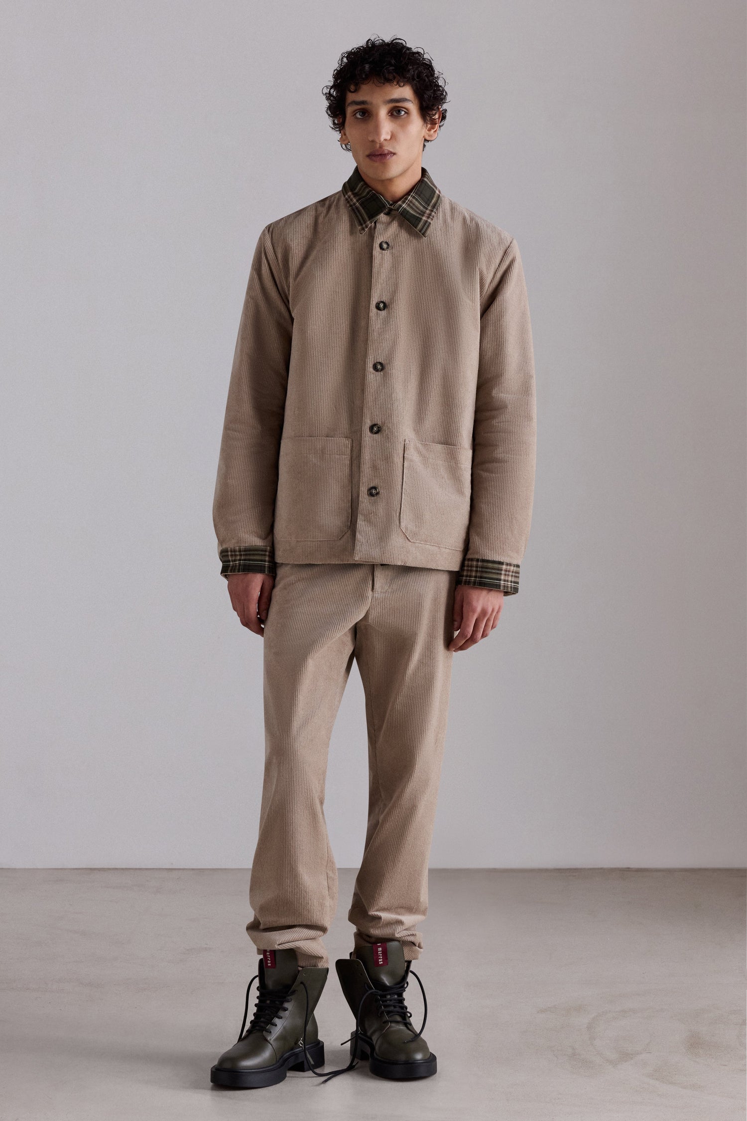 Corduroy Trousers with Tartan Cuffs