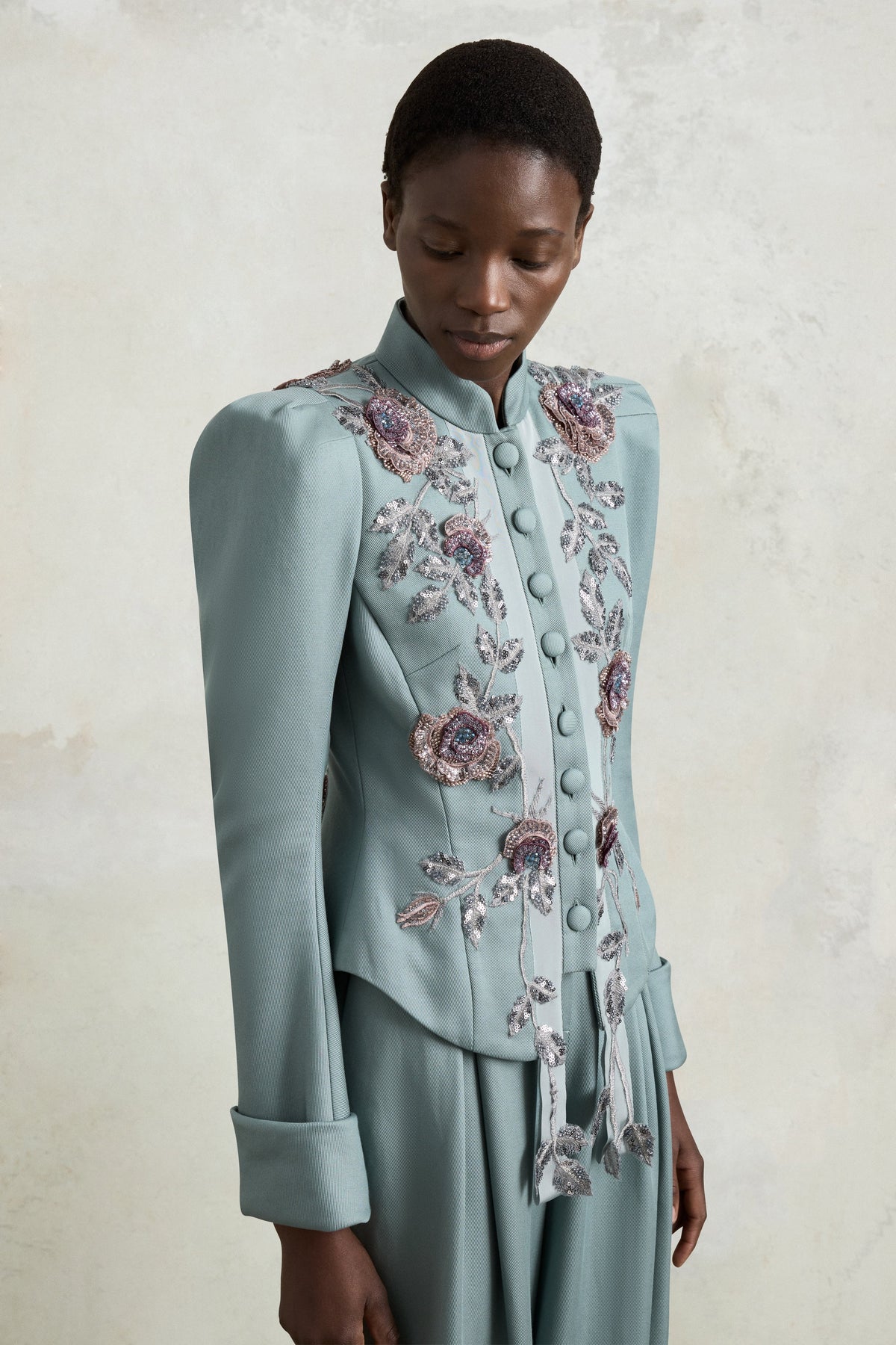 Bar Jacket with Rose Embroidery
