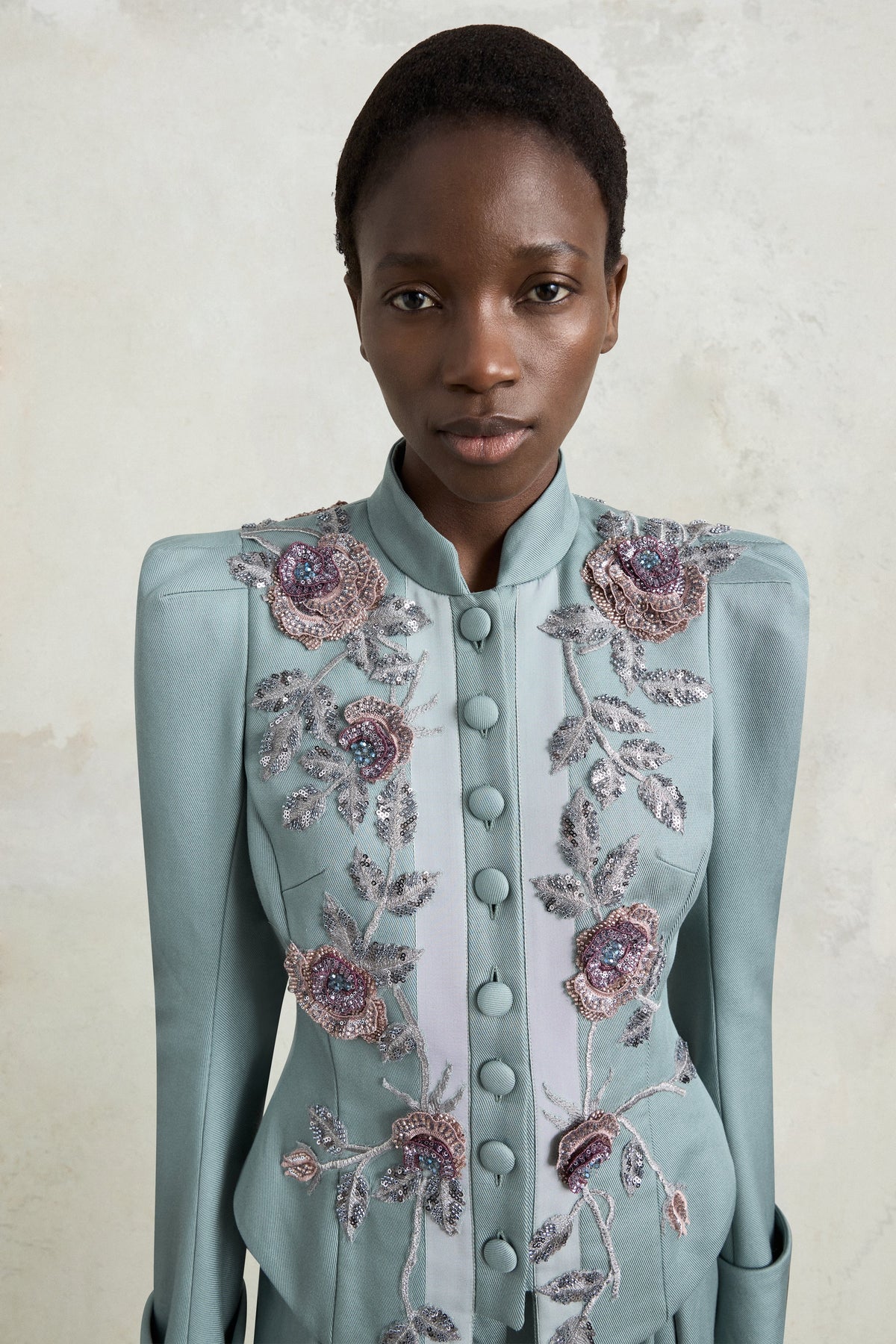 Bar Jacket with Rose Embroidery
