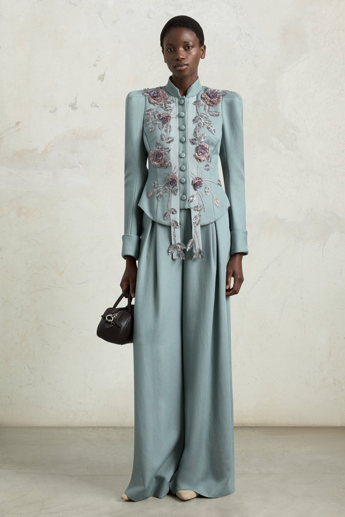 Bar Jacket with Rose Embroidery
