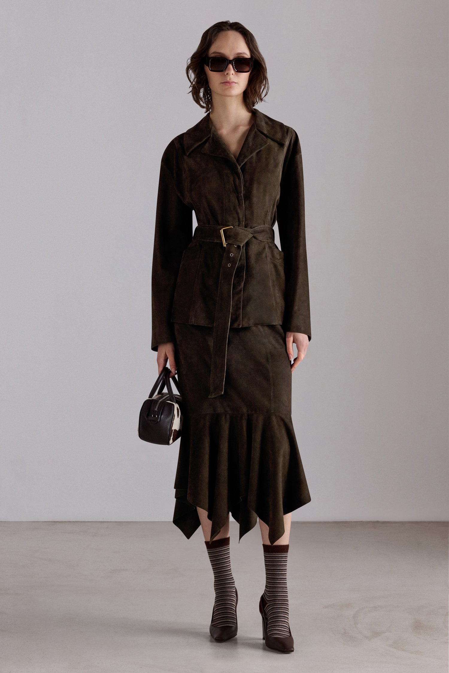 Suede Belted Tailored Jacket