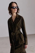 Suede Belted Tailored Jacket