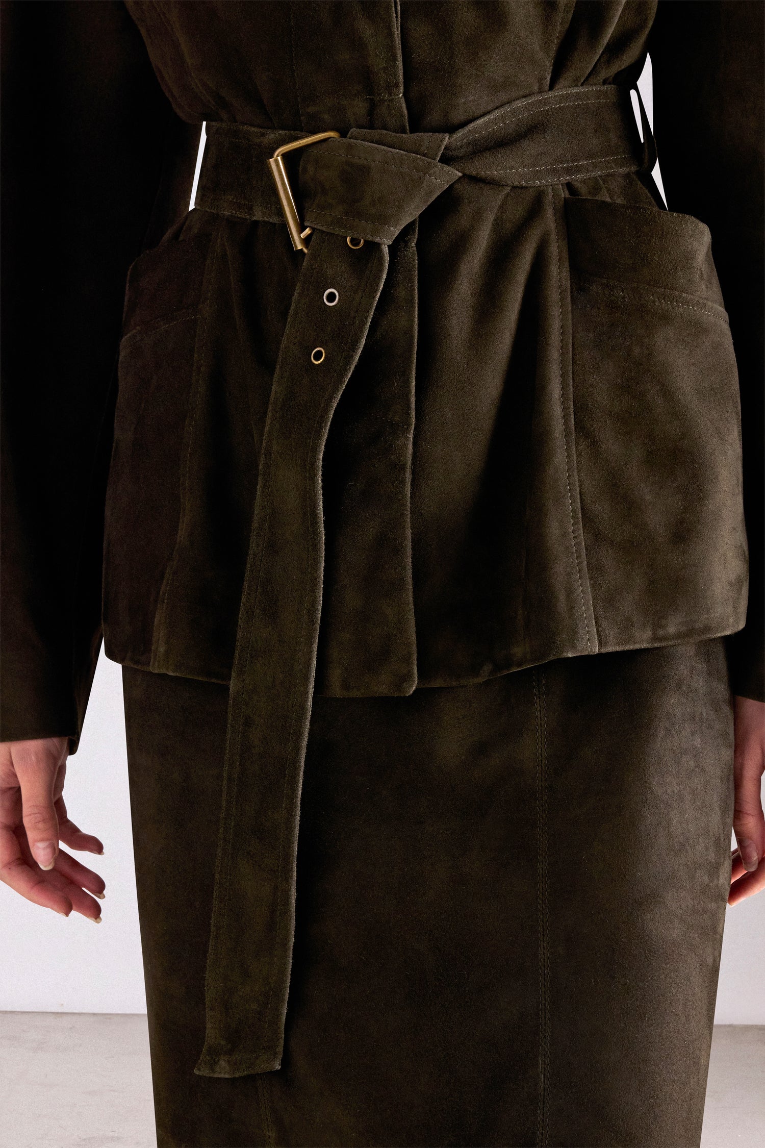 Suede Belted Tailored Jacket