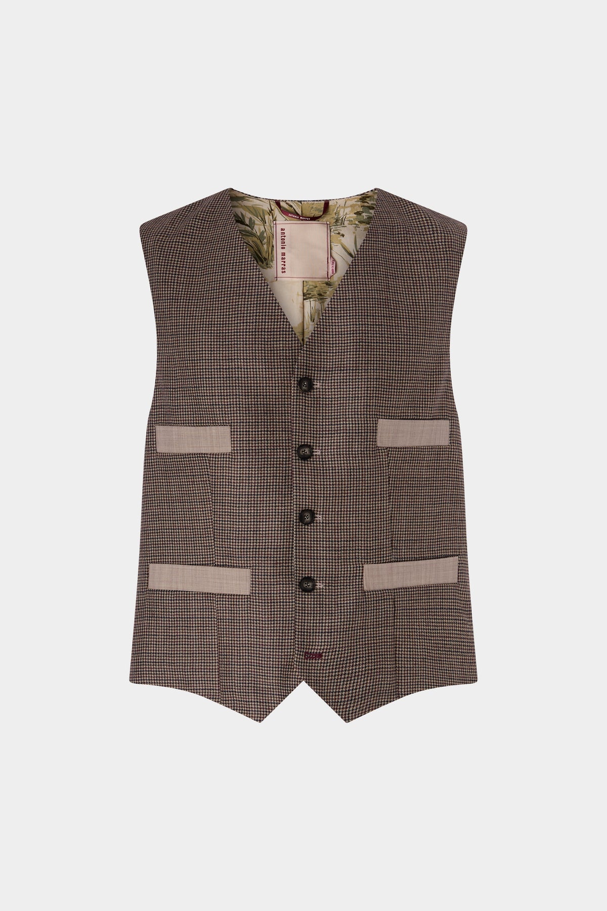 Brown Houndstooth Wool Waistcoat