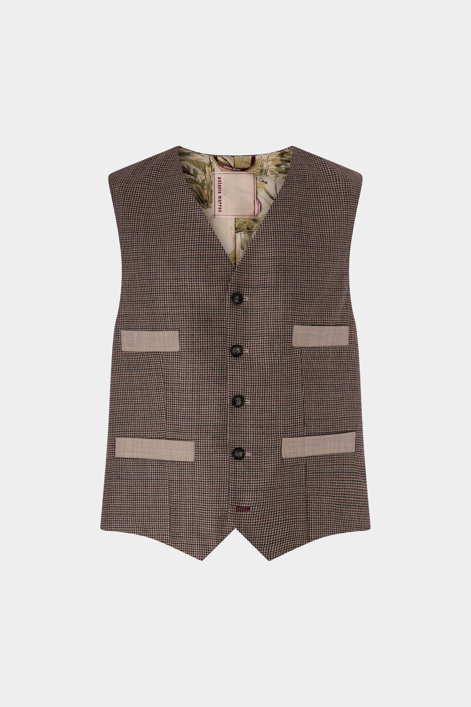 Brown Houndstooth Wool Waistcoat