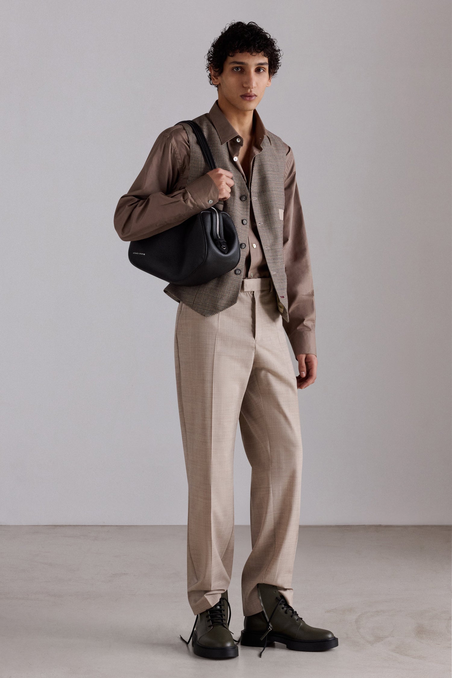 Brown Houndstooth Wool Waistcoat