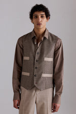 Brown Houndstooth Wool Waistcoat