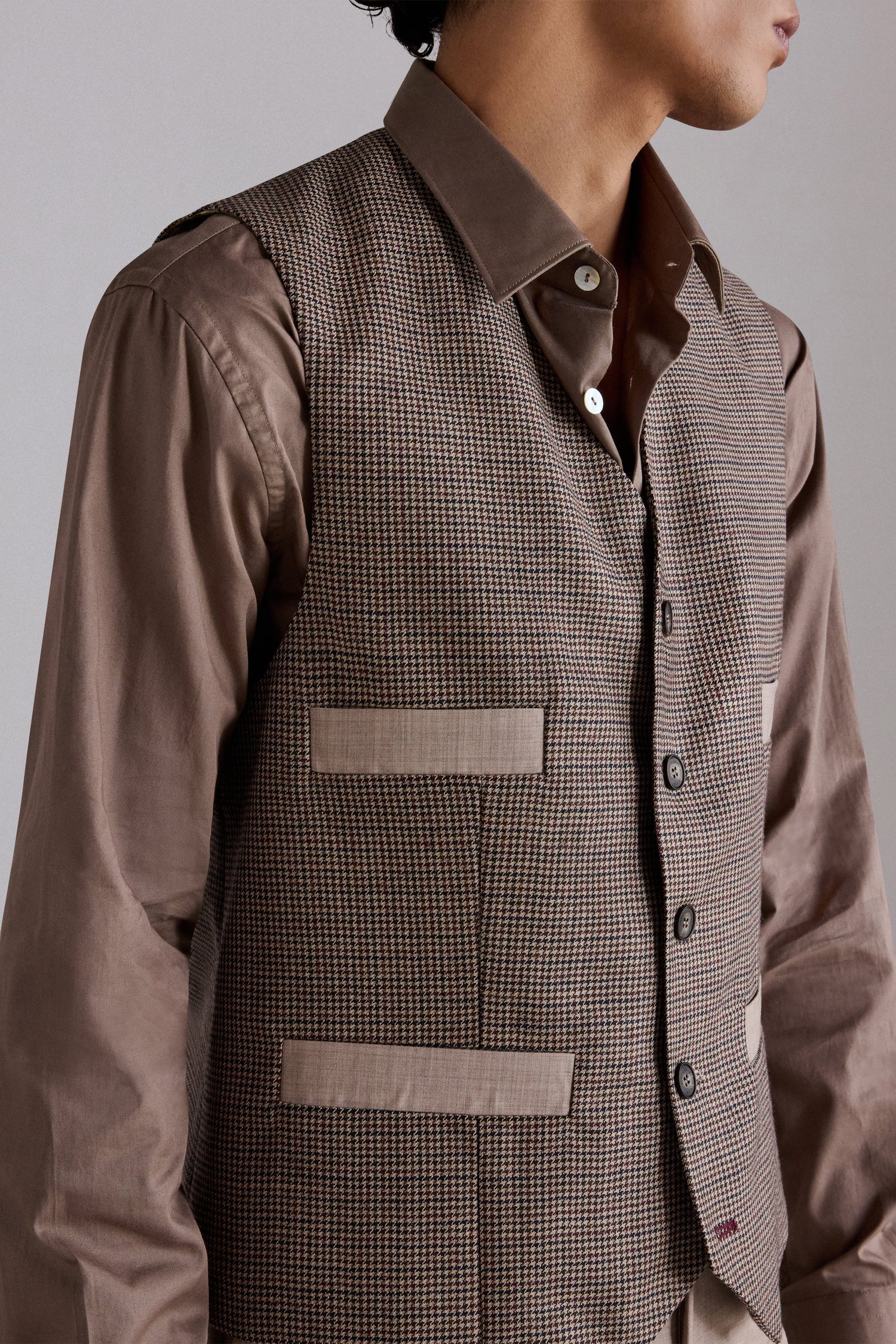 Brown Houndstooth Wool Waistcoat