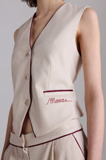Vest with Embroidered Logo and Contrast Piping