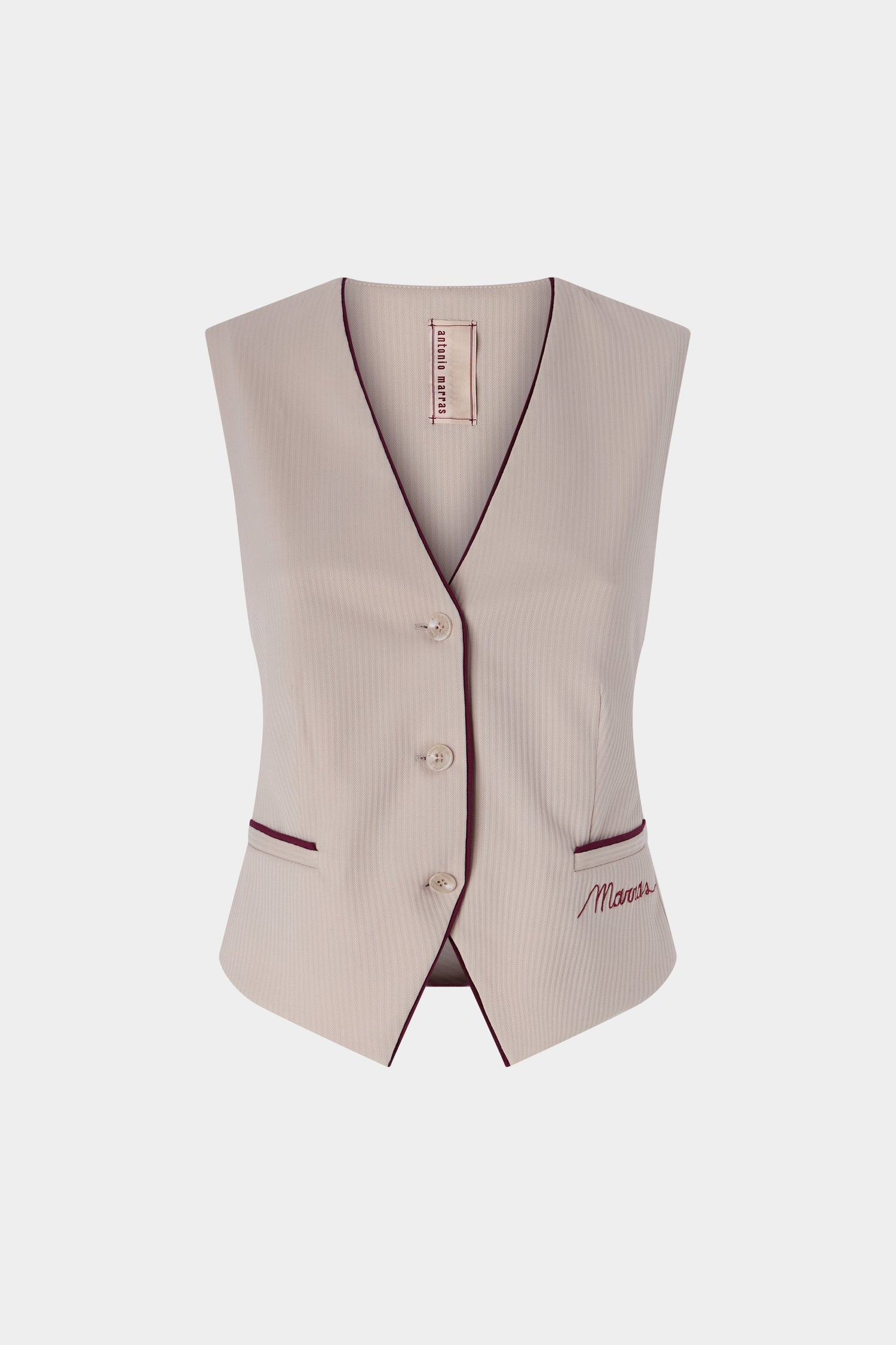 Vest with Embroidered Logo and Contrast Piping