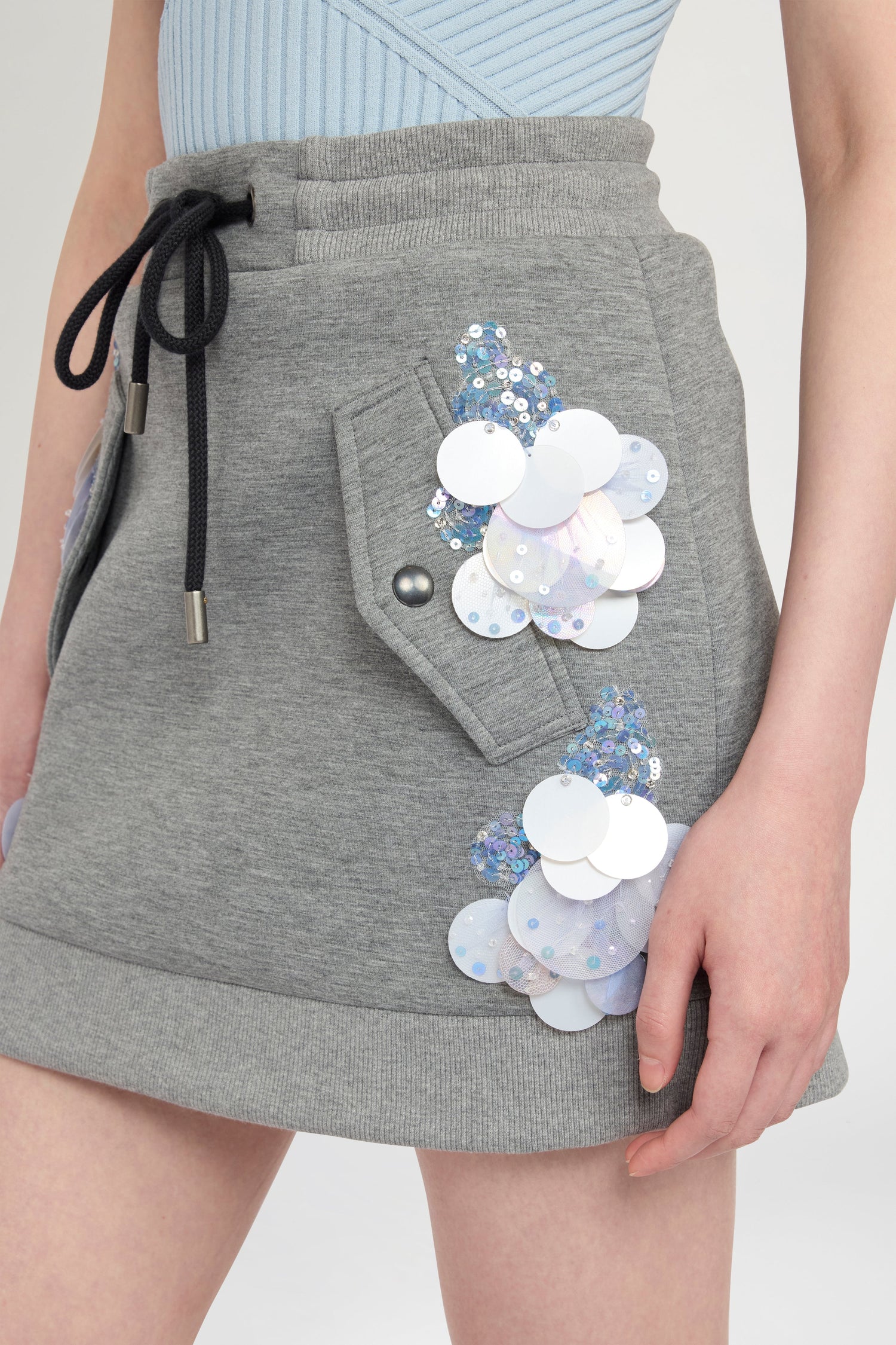 Grey Skirt with Floral Embroidery