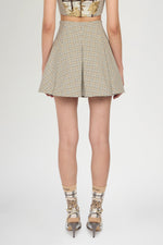 Short Panelled Micro Check Skirt