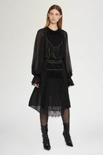 Embellished Pleated Midi Skirt