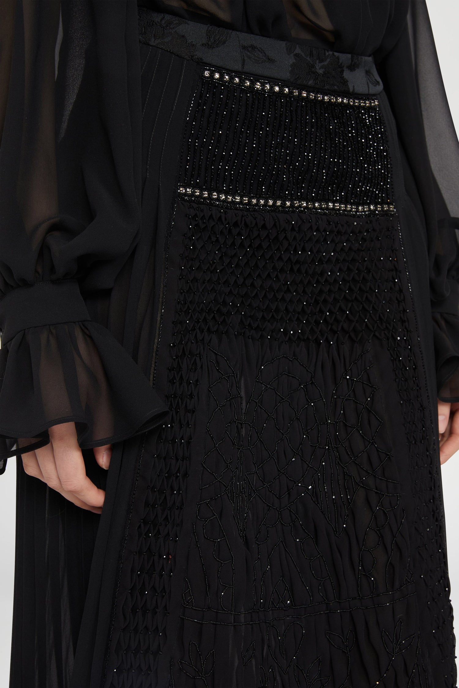 Embellished Pleated Midi Skirt