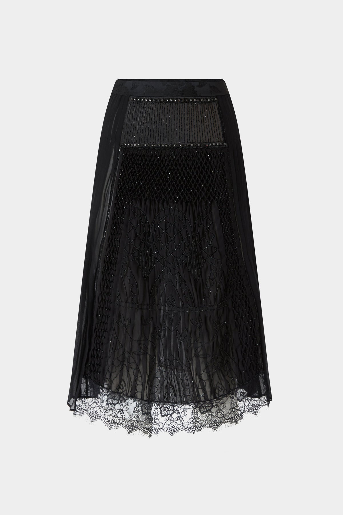 Embellished Pleated Midi Skirt