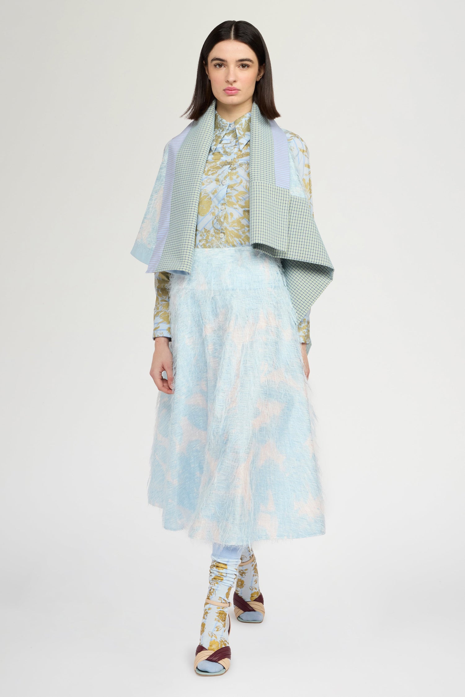 Circle Skirt with Basque Waist and Cloud Print