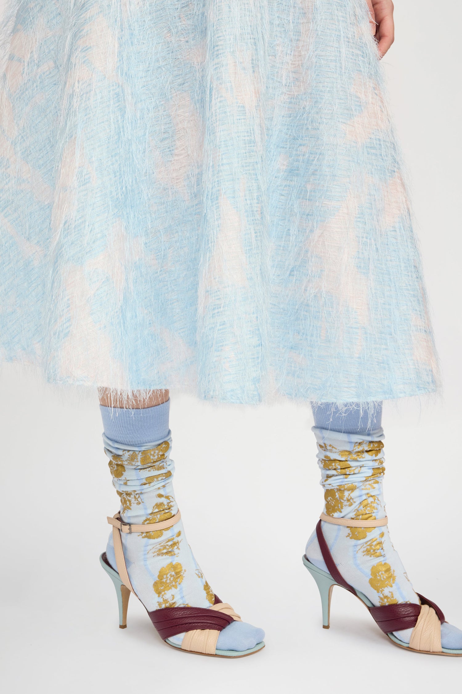 Circle Skirt with Basque Waist and Cloud Print