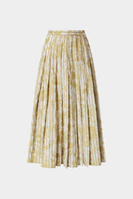 Gold Floral Pleated Midi Skirt